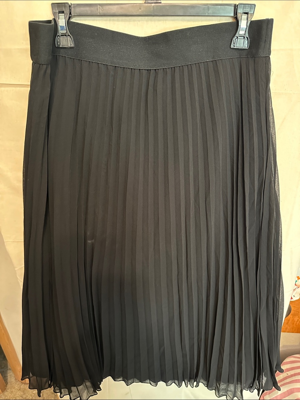 DKNY Black Pleated Midi Skirt